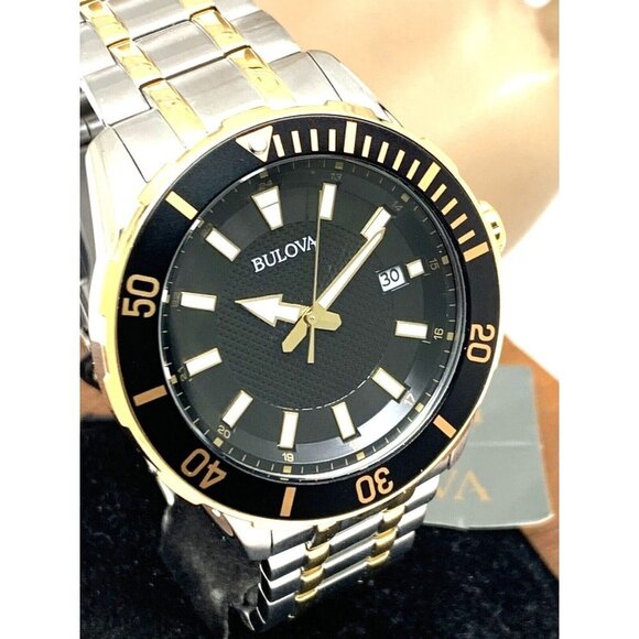 Bulova Men's Watch 98B394 Black Dial Date Quartz Two Tone Stainless Stee… - Picture 13 of 14